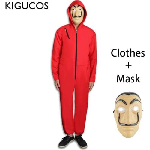 KIGUCOS La Casa De Papel Halloween Costume Money Heist The House of Paper Cosplay Costumes Jumpsuit with Salvador Dali Face Mask