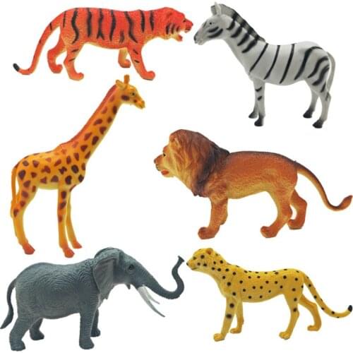 6 Simulation Wild Animal Model Plastic Set Forest Animals Tiger Lion Elephant Leopard Boy Childrens Toys Fun Toys for Kids