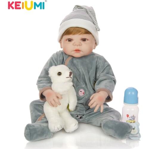 KEIUMI New wholesale Realistic 23 Inch 57 cm Baby Reborn Boy Dolls Full Vinyl Body Boneca Reborn For Kids Birthday Toys