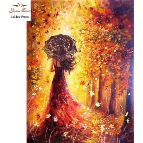 Full Drill Fashion 5D Home Decor DIY Diamond Painting Beauty Back Cross Stitch Golden autumn Mosaic Diamond Embroidery Painting
