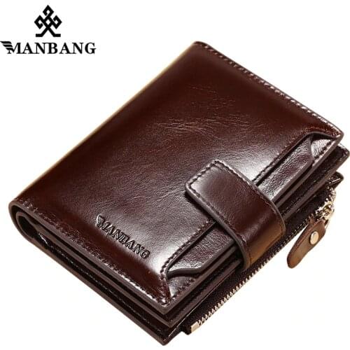 ManBang 2019 Hot Sale Wallets Man Short Genuine Leather Card Holder Snap Brand Mini Purse Folding Designer Coin Bag Male