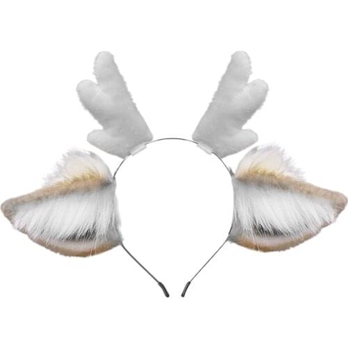 Faux Fur Ears Plush Antler Headband Lovely Reindeer Animal Hair Hoop Holiday Party Christmas Cosplay Hair Accessories
