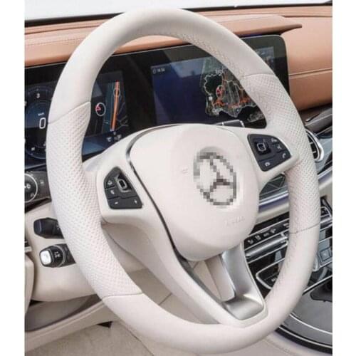 DIY Sewing-on White PU Leather & White Thread Steering Wheel Cover Exact Fit For Mercedes Benz GLA 200