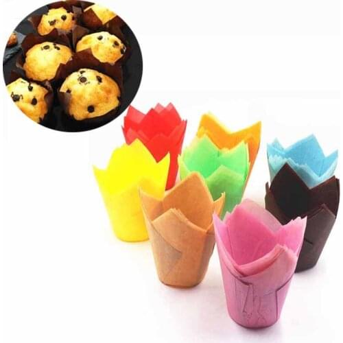 Food Grade Paper Muffin Cups Tulip Cake Paper Cups DIY Bakeware Oil-resistant High Temperature Sweet Dinner Mold Dessert Holder