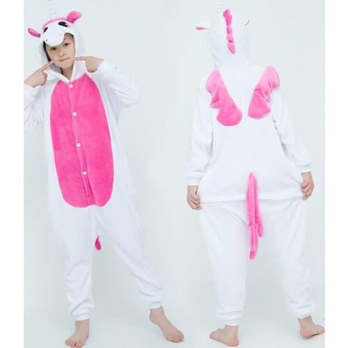 NEW Kids Boys Girls Flannel Cartoon Pajamas Set Animal Pegasus Unicorn Fox Pyjamas For Children Winter Animal Sleepwear Onesies