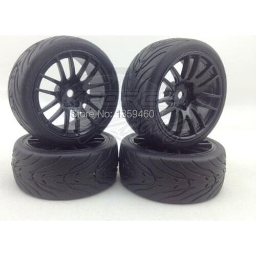 Pre-Glued 4pcs 1/10 Touring Tires Tyre Wheel Rim V14SNK (Material Black) 3mm offset fits for 1:10 Touring Car 1/10 Tire