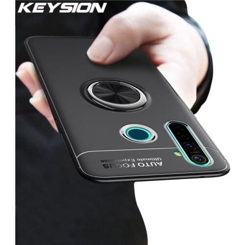 KEYSION Shockproof Case For Realme 6i 6 Pro Soft Silicone Magnetic Metal Ring Stand Phone back cover for Realme 5i 5 Pro