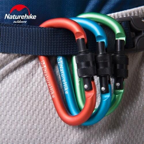 Naturehike factory sell 8cm D-shaped Aluminum alloy Hiking Climbing Carabiner Hook Quick Release Hanging Buckles