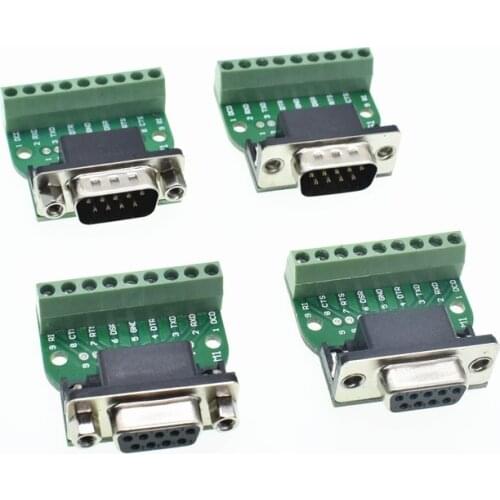 D-Sub 9pin Solderless Connectors DB9 RS232 Serial to Terminal Female Male Adapter Connector Breakout Board Black+Green