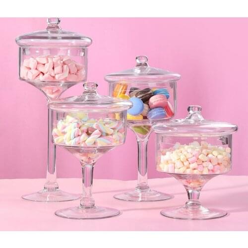 High Foot Glass Candy Jar Storage Bottles Dust-proof Stand Dessert Candy Jars Tea Caddy Boxes Storage Jar Kitchen Utensil