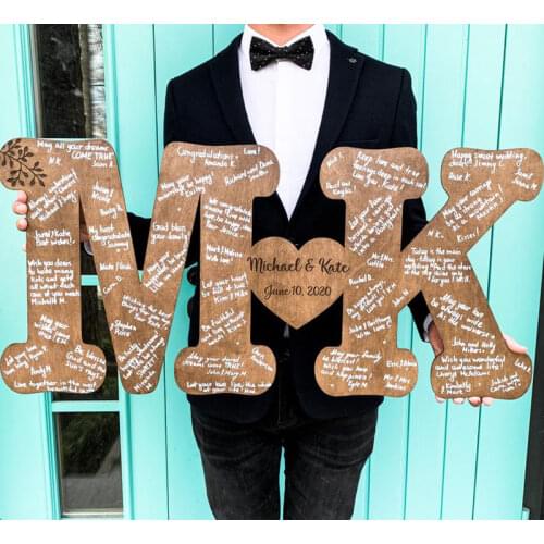 Wedding Guest Book Alternative Wooden Guestbook SignInital Letters of Couple Names