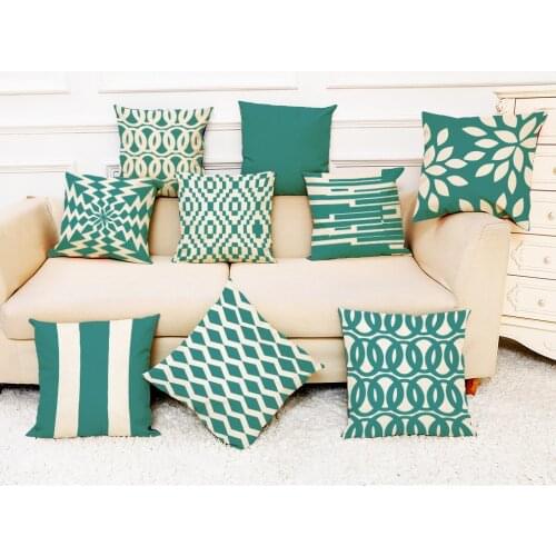 Dark Green Geometric Decorative Cotton Linen Cushion Cover green white striped Printed Sofa Throw Pillow Home Decor Pillow Case