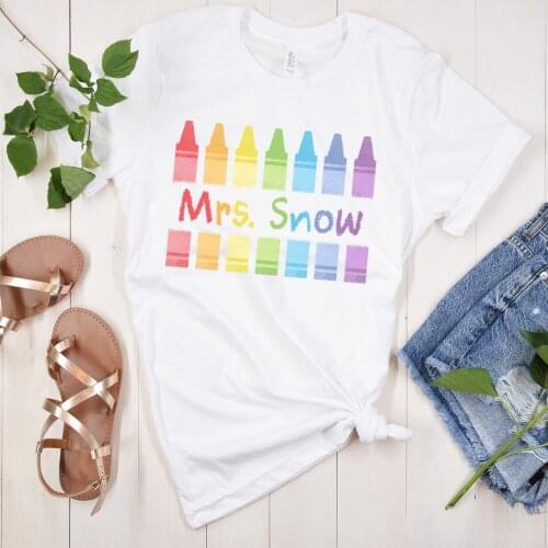 Harajuku Top Women T-shirt Casual Ladies Basic O-collar Short Crayon Teacher Print Sleeved Women T-shirt Girl,Drop Ship