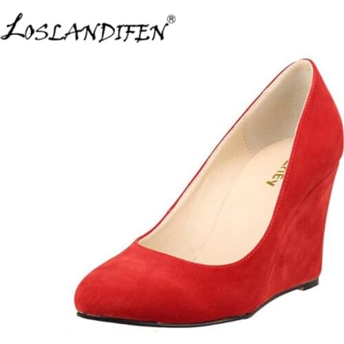 Classic Sexy Pointed Wedge High Heels Women Pumps Faux Suede Spring Autumn Wedding US Size 5-10 Black Office Lady Shoes