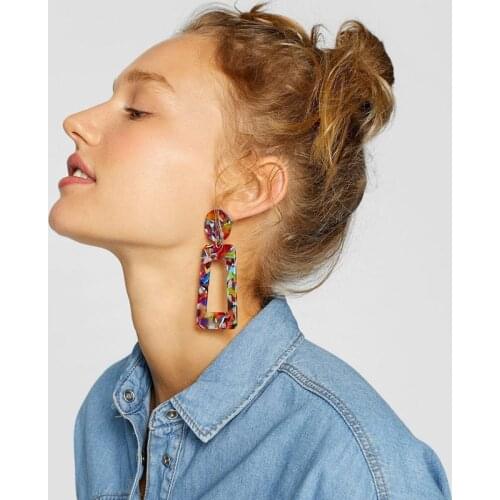 Vintage Colorful Jewelry Acrylic Resin Trapezoid Drop Dangle Earrings For Women Geometry Circle Big Long Earring Acetate Brincos