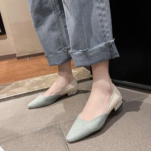 Fashion Casual Color Matching Square Heel Ladies Single Shoes Summer Hot Sale Pointed Toe Set Foot Elegant Casual Shoes