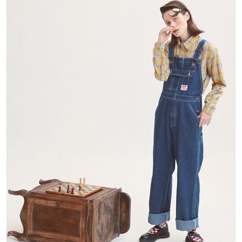 2019 Spring New Design Casual Women Denim Overall Ladies Loose Jeans Jumpsuit Female Casual Overall Pocket Full Length Playful
