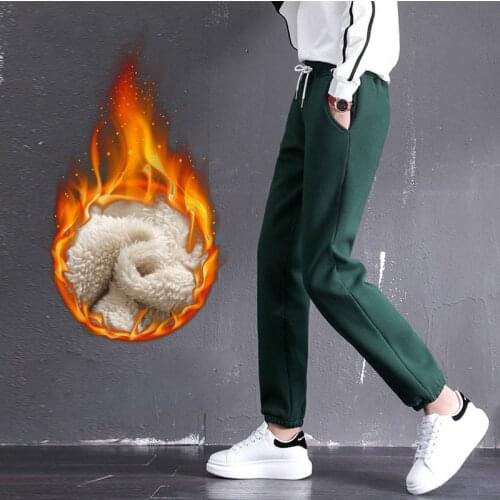 Winter Cashmere Harem Warm Pants Classic High Waist Trousers Female Womens Velvet Thick Lambskin Cashmere Pink Green Pants 2020