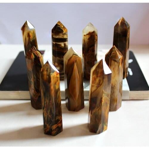 1PC Artificial Egg Yolk Smelting Crystal Wand Point Obelisk Rough Stone Polishing Column Quartz Healing Energy Home Decoration