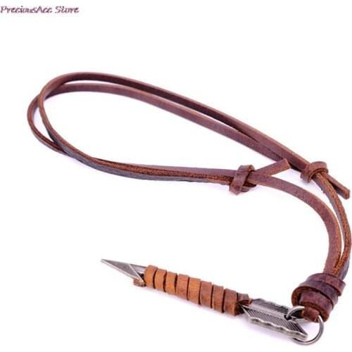 1 Pc Fashion Men Fashion Jewelry vintage punk Leather choker pendant Handmade Genuine Arrow trendy