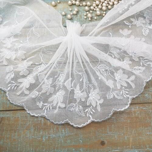 2Meters 19cm Width Beautiful Off White Lace Fabric Flowers Mesh Tulle Trim Craft Ribbon for Sofa Curtain Accessories