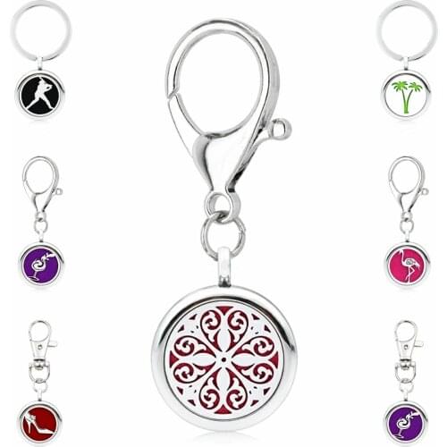 25mm Essential Oil Diffuser Locket Key Chain Fit Car keys Bag Key Ring Pendant Jewelry