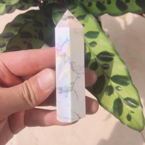 50-100g Aura Natural Howlite Tower Quartz Crystal Home Gemstone Gift Rod Column Hexagonal Prisms Healing Wand