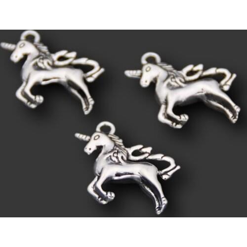 8pcs Zinc Alloy Silver Color Unicorn Charm Fancy 3D Animal Pendants DIY Metal Jewelry Handicrafts Making 23*12mm A391