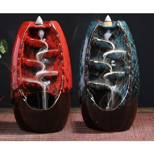 Backflow Incense Burner Waterfall Incense Holder Ceramic With 50 Backflow Incense Cones For Home Office Yoga Home Decoration