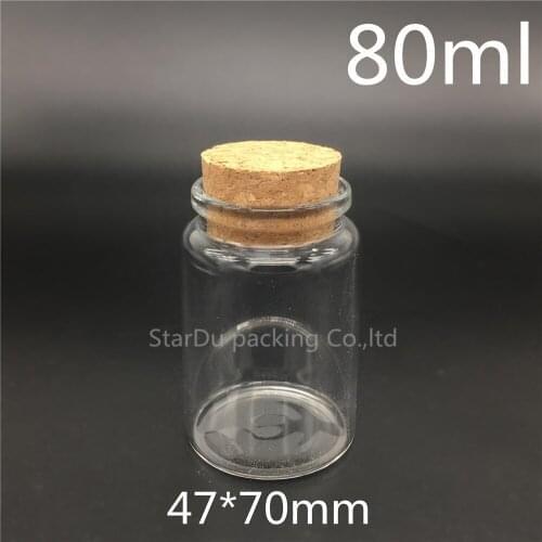 Free shipping 10pcs 80ml glass bottle sealed bottle,80cc cork bottle container of high quality chemical experiment cork jar