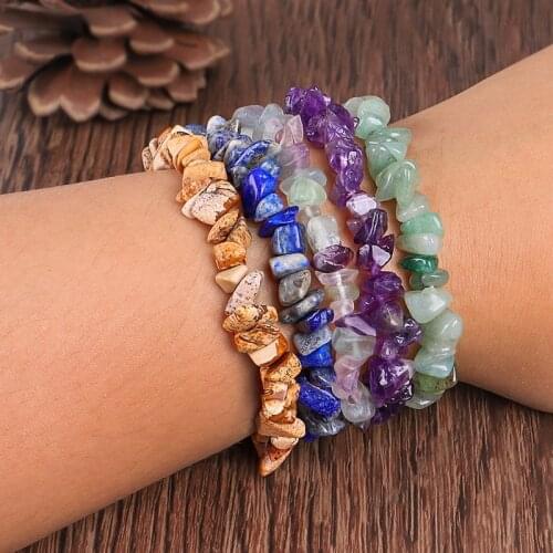 Crystal Chakra Stone Bracelet Bead Jewelry Fashion Colored Irregular Crushed Stone Elastic Cord Bracelet Crystal Gem Bracelets