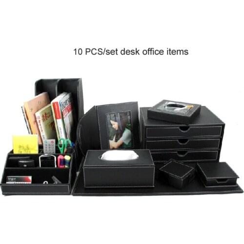 Wood PU leather desk file stationery accessories storage box office document drawer organizer holder pen holder box mouse pad