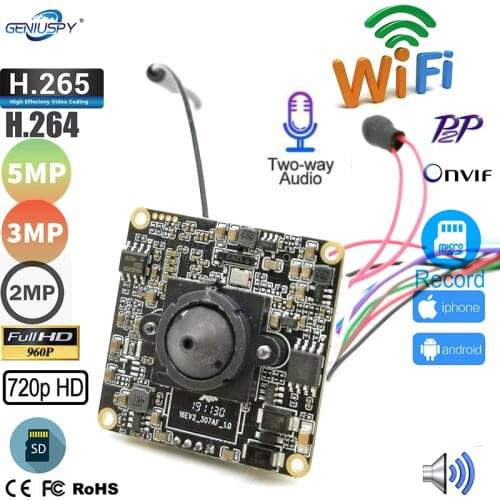 720P 960P 1080P 2MP 3MP 5MP Hd Onvif P2P Double Board HI3516E Two Way Audio Wireless IP Camera Module Wifi SD Card Slot Camhi
