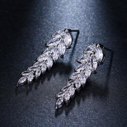 Ekopdee Luxury Flower Cubic Zirconia Earrings For Women Elegant Crystal Dangle Earrings Bridal Wedding Jewelry 2021 New