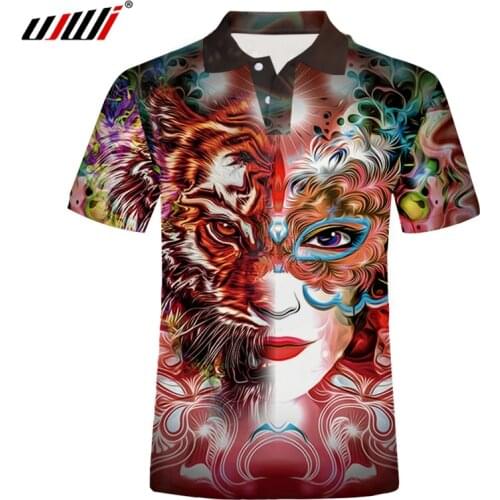 UJWI summer 3D printed Polo shirt Masked Fox Woman New boys Lapel Polo Shirt man Fashion Streetwear Slim Polo Shirt Top Tees 6XL