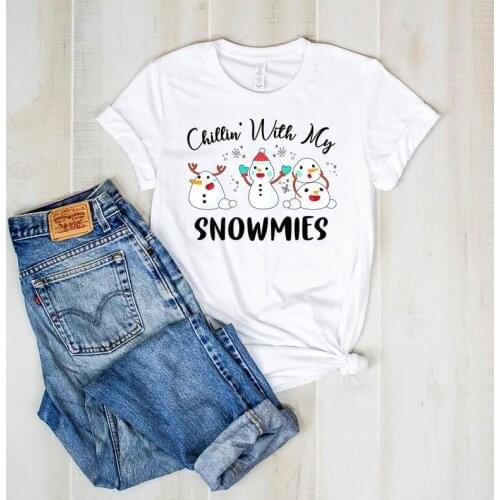 Unisex Short Sleeve O-Neck Tee Chillin With My Snowmies Girl T-Shirt 100% Cotton Graphic Snowmies Clothing Tops quote Outfits
