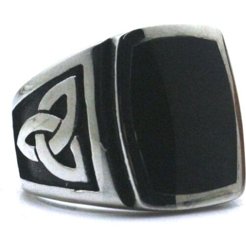 Size 7 To Size 15 Cool Men Boy 316L Stainless Steel Polishing Big Black Stone Ring Rock Party Best Gift