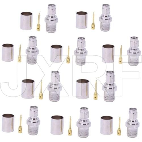 JX connector 10PCS SMA Male Plug Crimp For RG8 RG213 RG214 LMR400 RG165 Straight Nickelplated Connector Fast shipping