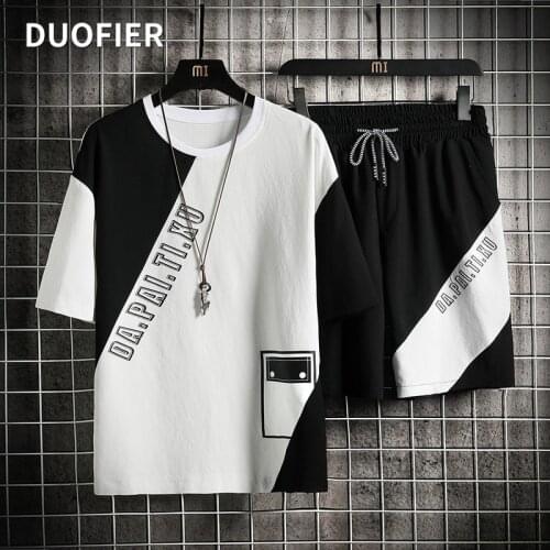 Casual Mens Sets Summer Tracksuit Print Short Sleeve T-shirt+Shorts Quick Dry Patchwork Short Set Fashion Sportswear Sweat Suit