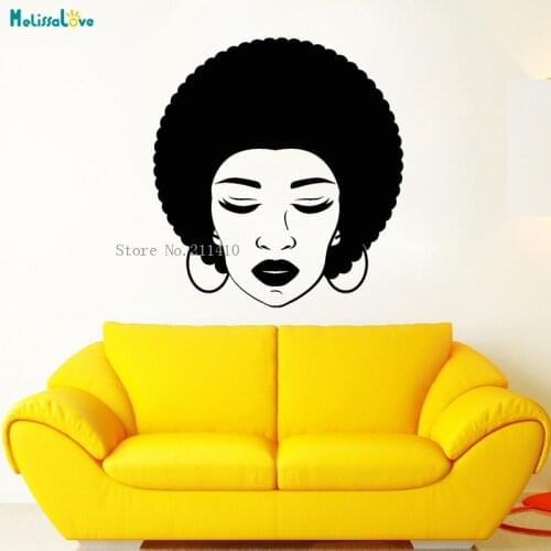 Beauty Wall Sticker African Woman Face Hairstyle Lips Beauty Salon Decals Hairdressing Room Removable Vinyl Art Murals YT925