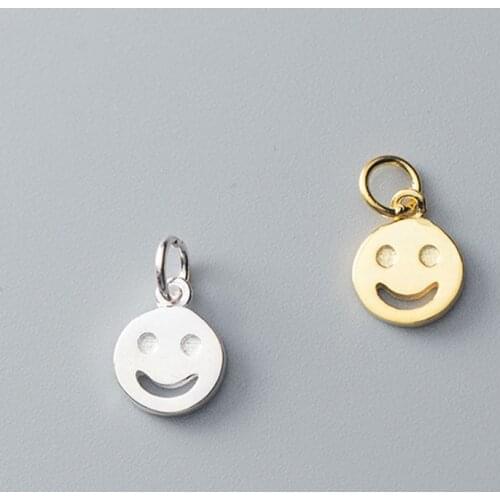 925 Sterling Silver Small Round Necklace Smile Face Charms 6.5mm Decoration Dangle Pendants Findings DIY Jewelry Making Gift