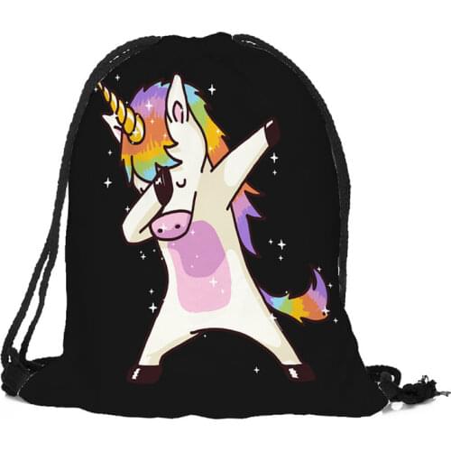 Fashion Multicolor Portable Cartoon Unicorn Shoes Bag Sport Storage Pouch Drawstring Dust Bags Non-woven Beach Travel Backpacks