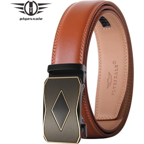 Plyesxale Brown Leather Belt Men 2021 New Classic Automatic Buckle Luxury High Quality Business Mens Belt Cowskin Belts B531