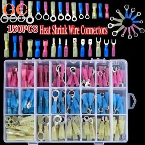 150PCS Assorted Heat Shrink Terminals Kit Ring Butt Spade Fork Bullet Wire Crimp Connectors 0.5mm-6.0mm terminal block