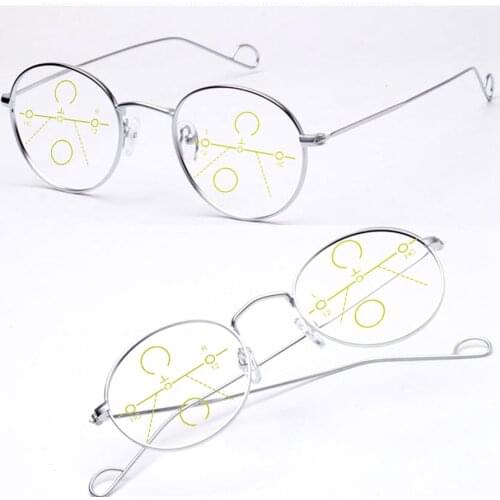 Progressive Multifocal Reading Glasses Pure Handmade Light Retro Vintage Round Spectacles Eyeglasses Add +1 +1.5 +2 +2.5to +4