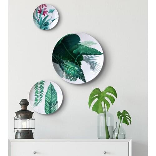 Chinese Style Simple Plantain Green Leaf Style Ceramic Fashion Living Room Dining Room Sofa Background Wall Decoration