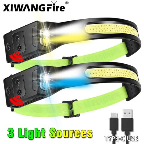 Drop Shipping COB LED Induction Riding Headlamp 1200mAh USB Rechargeable Hunting Flashlight Work Light 3 Modes Head Lamp Torch