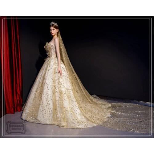 Luxury golden glitter rococo ball gown fairy dress European court Gown queen Victorian Belle /ball gown
