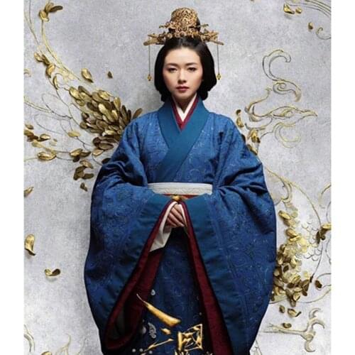 Secret of the Three Kingdoms Empress Wan Qian Female Hanfu Tailed Blue Costume 2018 New TV Play