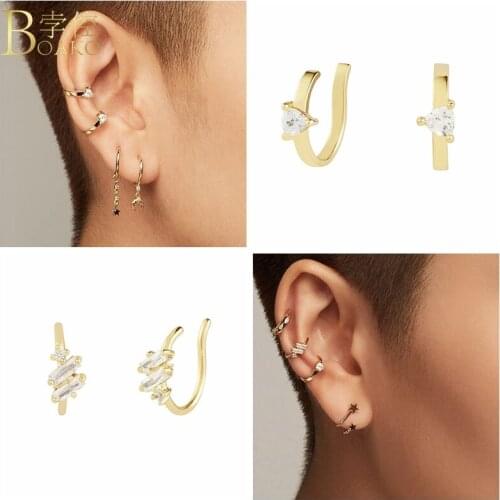 BOAKO CZ Cuffs Earring 925 Sterling Silver Earrings For Women Luxury Finee Jewelry Bijoux Party Pendientes Aretes Girl Ear Clip